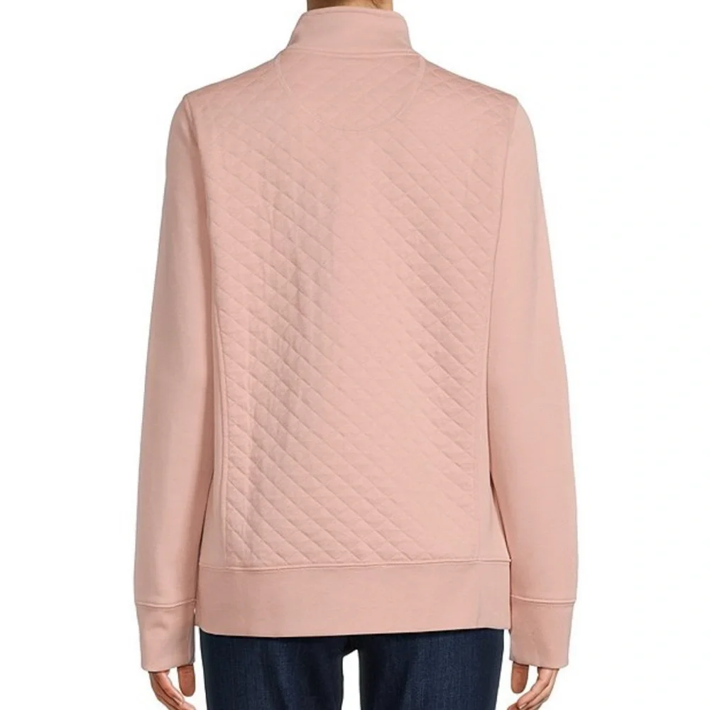 LLBean Quilted Knit Stand Collar Pullover in muted rose size Med Pet NWOT